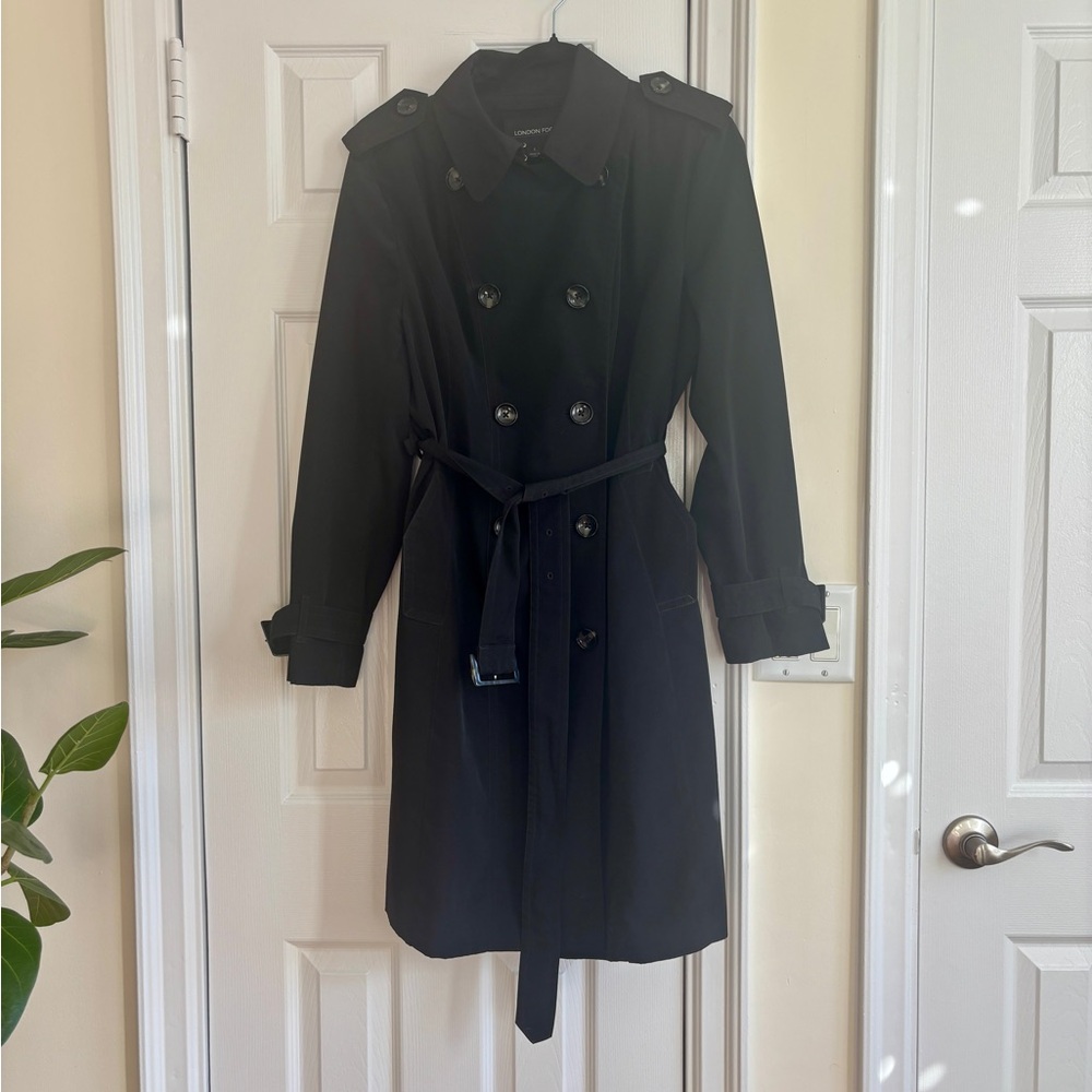 Vintage London Fog Black Trench Coat with Belt, Large